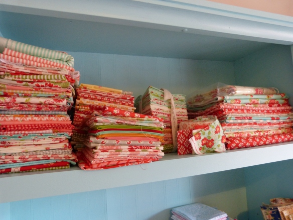 Show me your quilt fabric stash --Bonnie and Camille shelf